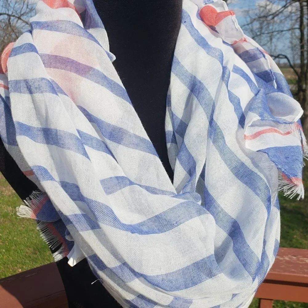 WestLoop Striped Red Blue White Sheer Scarf